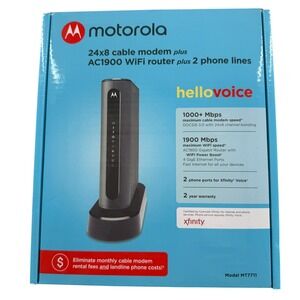 Motorola MT7711 24x8 Cable Modem Plus AC1900 WiFi Router & 2 Phone Line Untested